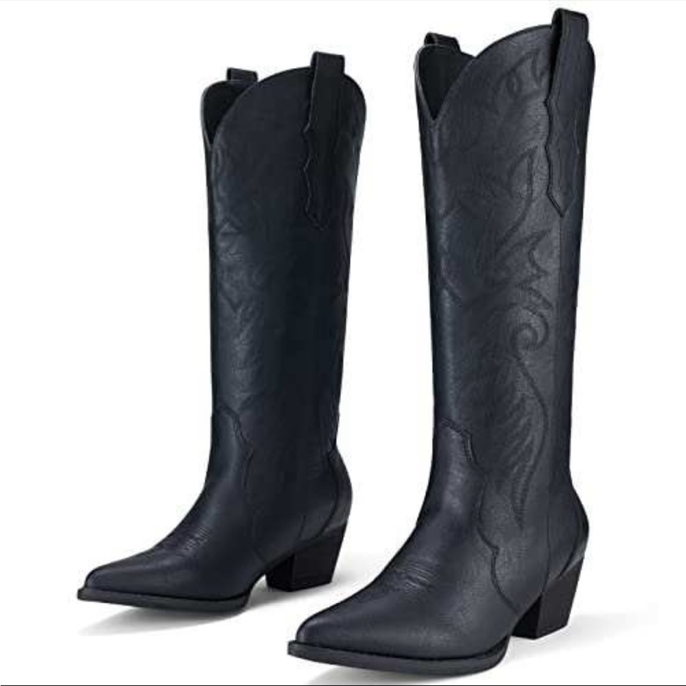 Size 9 - Rollda Cowboy Boots for Women Embroidered Cowgirl Knee-High Western